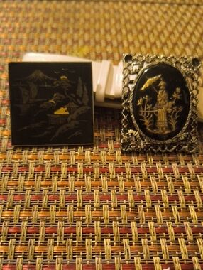 Black and Gold Asian-Style Enamel Brooch - Brand Unknown